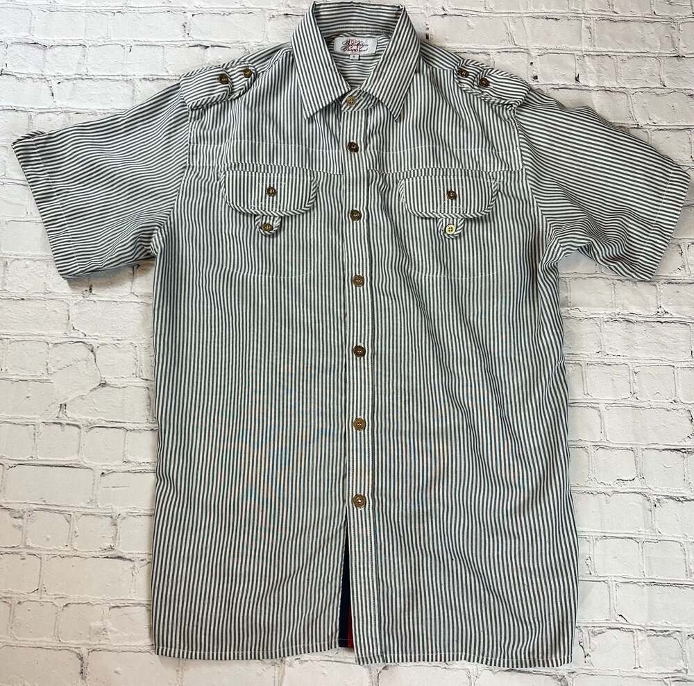 Brooklyn Basement Short Sleeve Striped Military Style Button-Down Shirt Size XL